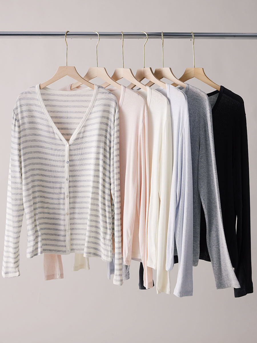 Lightweight striped V-neck knit cardigan
