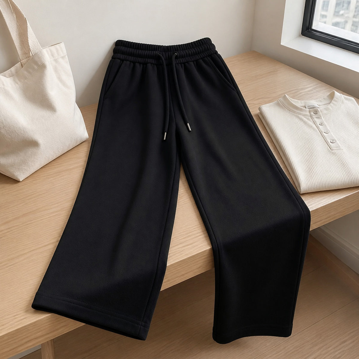 soft knit straight leg pants - minimal lifestyle setting