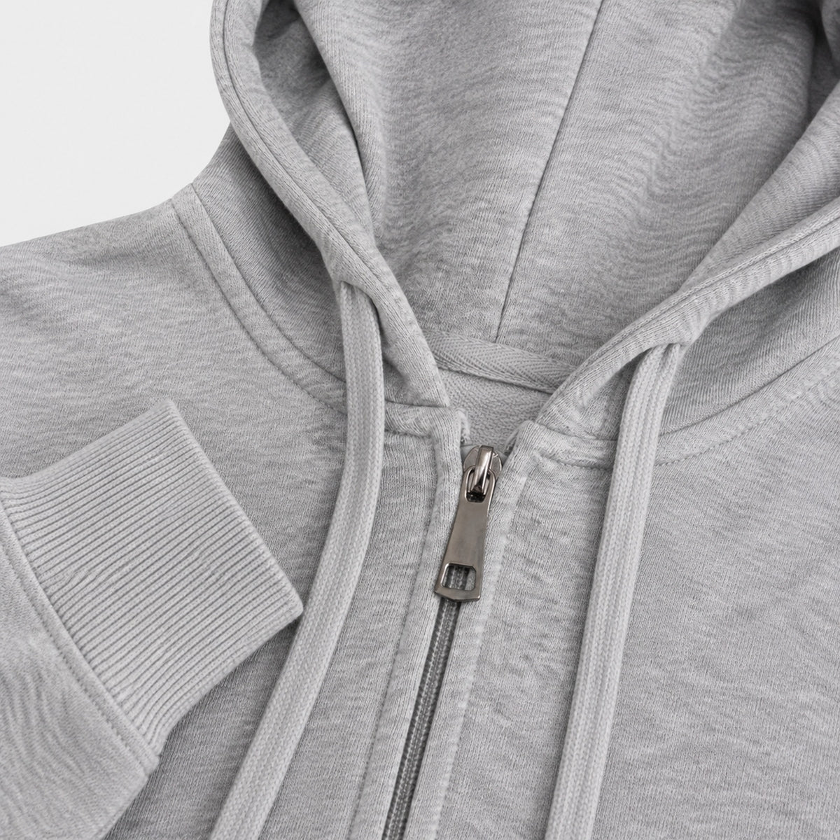Heavyweight zip hoodie fabric and zipper detail