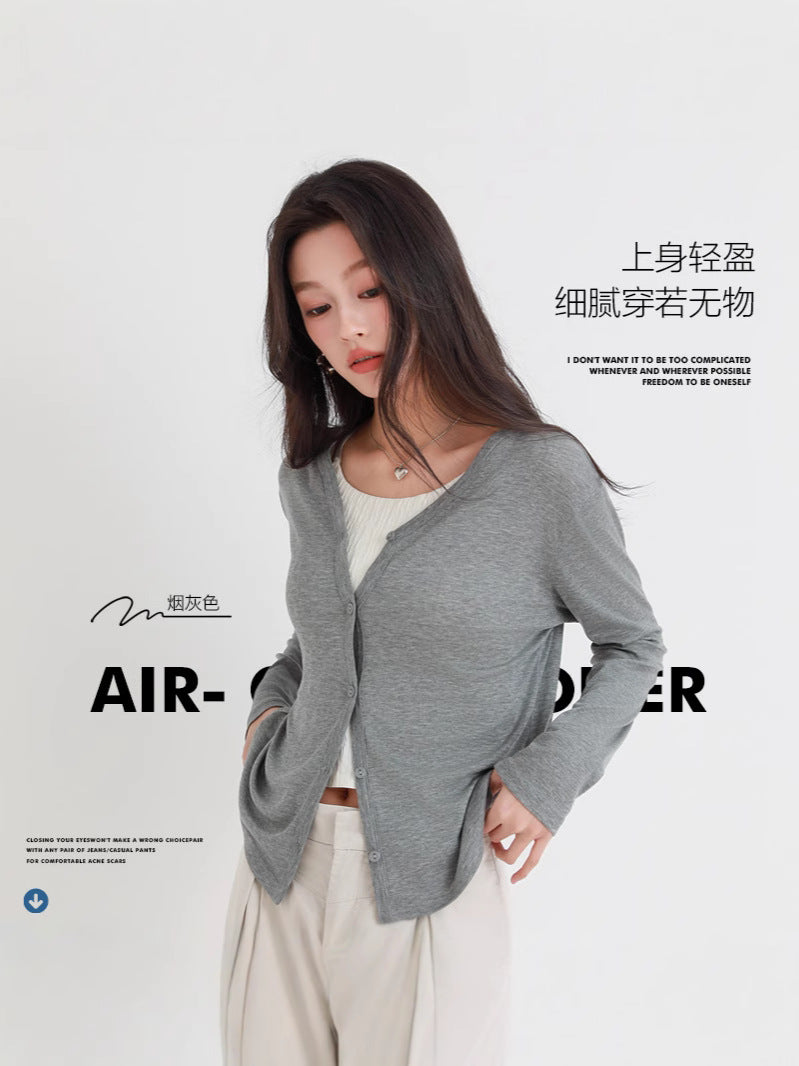 V-neck lyocell knit cardigan