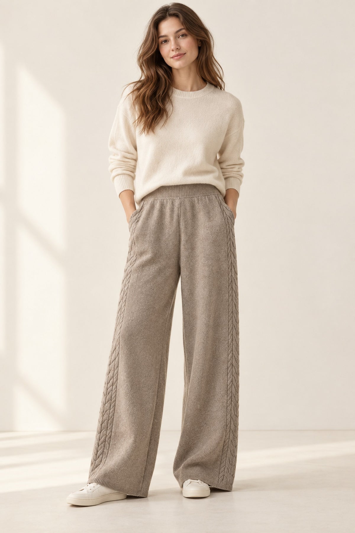 cable-knit-wide-leg-pants model-lifestyle