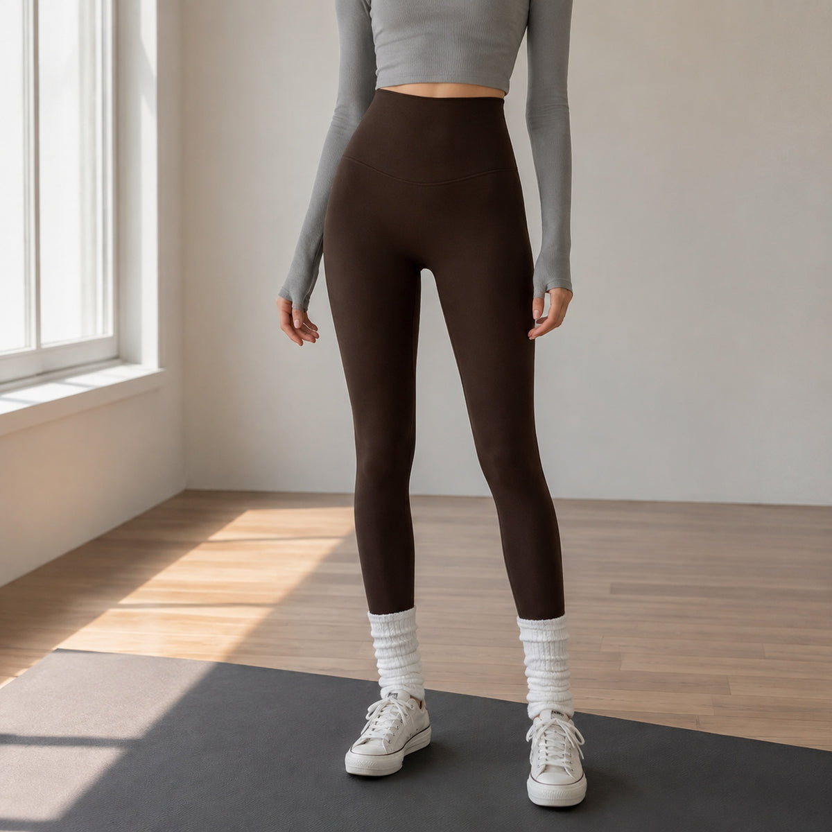 High-waist yoga leggings worn for movement