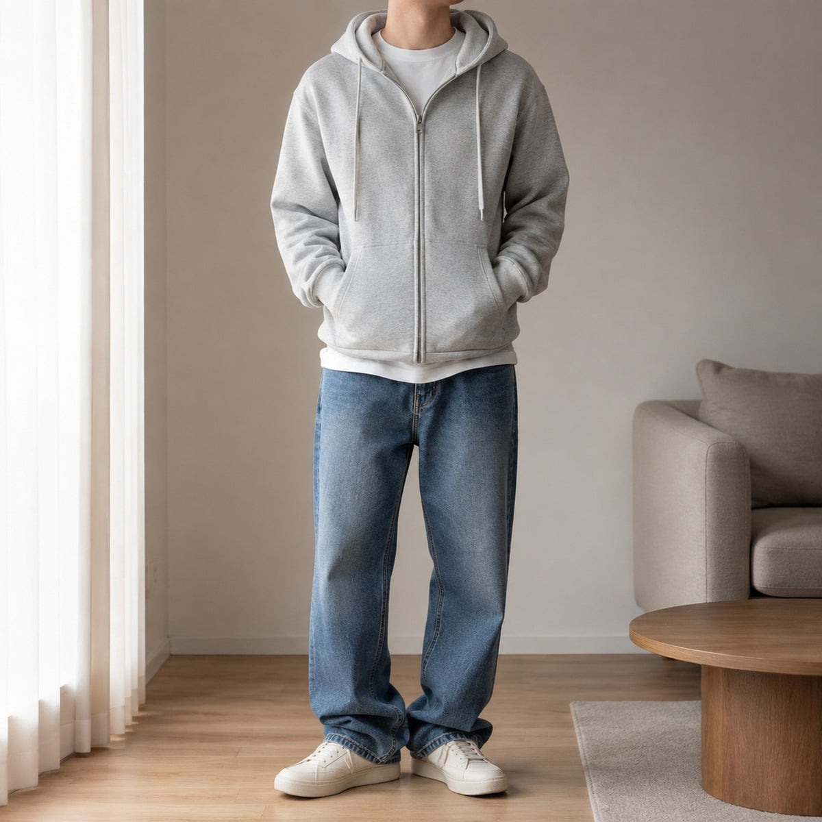 Heavyweight zip hoodie styled for everyday wear